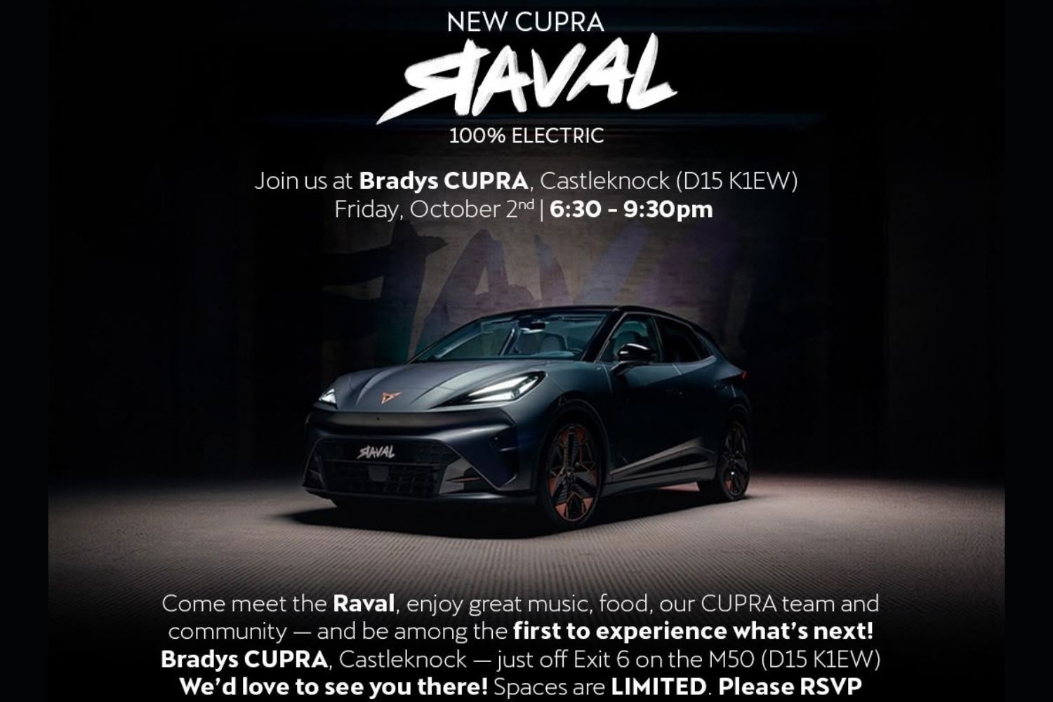 Cupra Night Bradys Dublin invitation